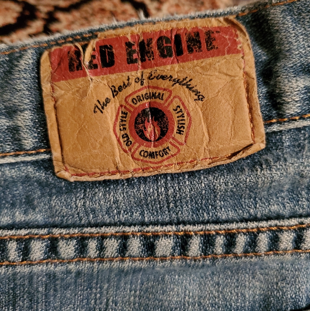 Red Engine Designer Jeans Low Waist Wide Leg Size 31